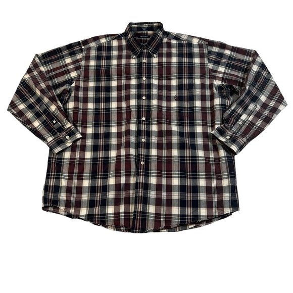 NAUTICA Shirt Men's Long Sleeve Button-Up Collared Plaid Oxford Brown XXL - Picture 1 of 9